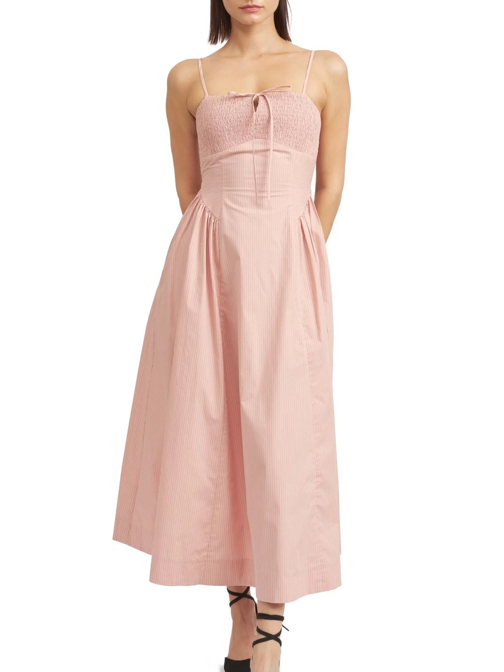 En Saison Eleanor Striped Smocked Cotton Midi Dress - Size XS
